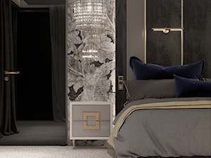 DARK WATER GALAXY - Średnia czarna szara sypialnia, styl glamour - zdjęcie od Katarzyna Gruca Projektowanie Wnętrz