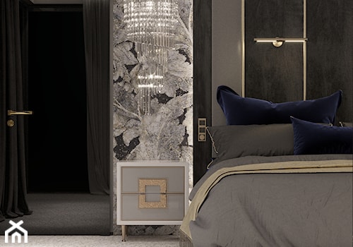 DARK WATER GALAXY - Średnia czarna szara sypialnia, styl glamour - zdjęcie od Katarzyna Gruca Projektowanie Wnętrz