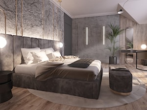 Projekt sypialni w stylu art deco - Duża szara sypialnia na poddaszu, styl glamour - zdjęcie od Katarzyna Gruca Projektowanie Wnętrz