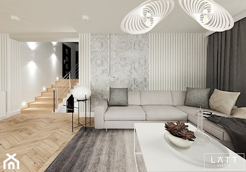 Dom jednorodzinny II - Konstancin - Średni biały salon, styl nowoczesny - zdjęcie od LÄTT Studio Wnętrz