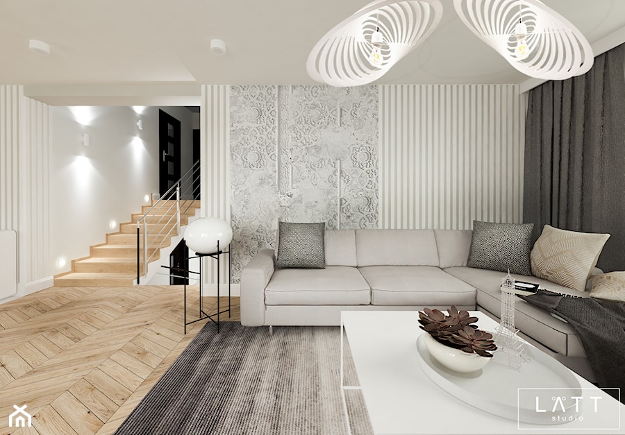 Dom jednorodzinny II - Konstancin - Średni biały salon, styl nowoczesny - zdjęcie od LÄTT Studio Wnętrz