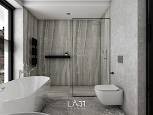 u Scheiblera - Średnia z punktowym oświetleniem łazienka z oknem, styl minimalistyczny - zdjęcie od LÄTT Studio Wnętrz