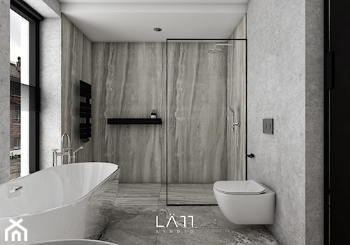 u Scheiblera - Średnia z punktowym oświetleniem łazienka z oknem, styl minimalistyczny - zdjęcie od LÄTT Studio Wnętrz
