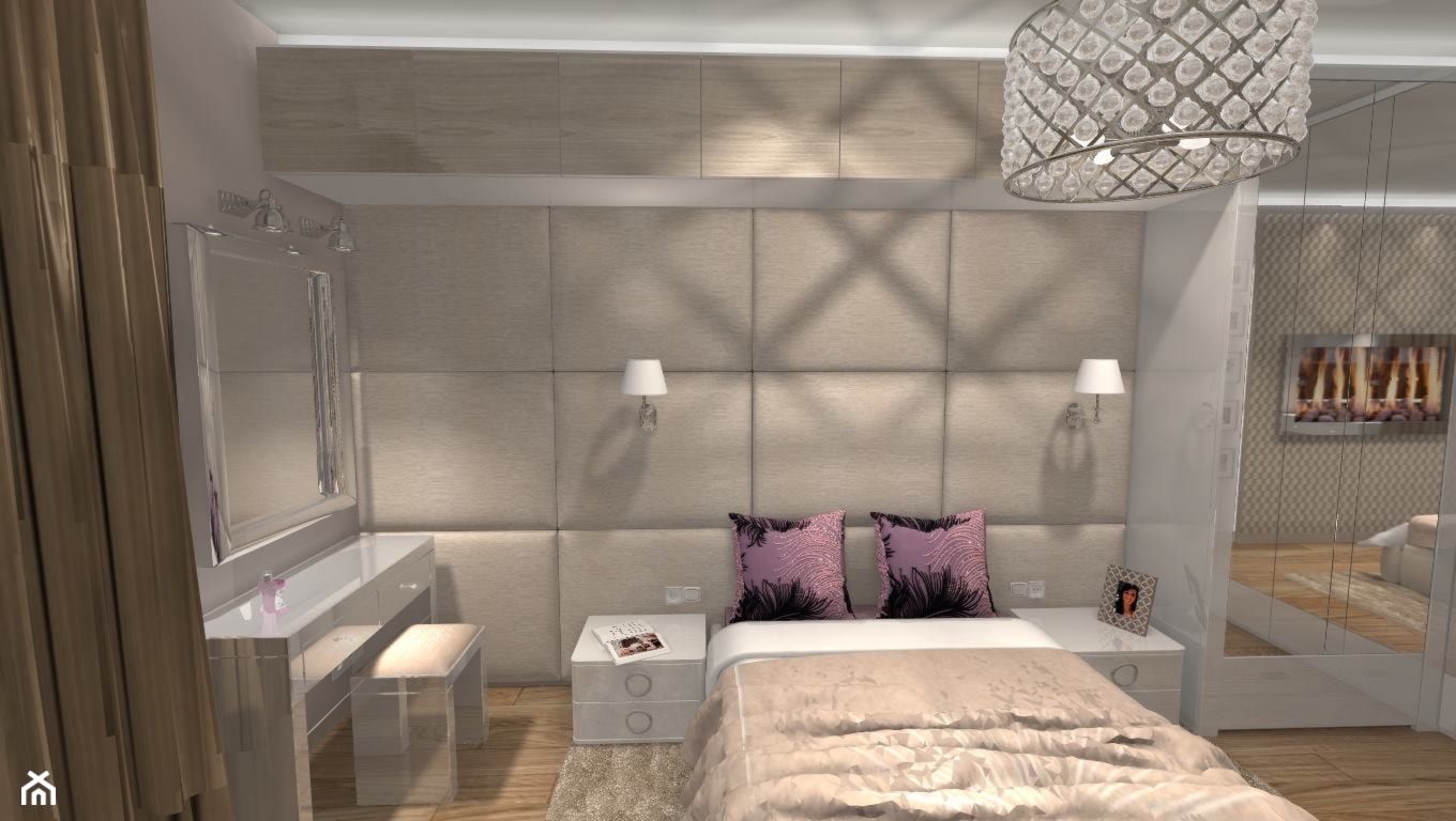 Sypialnia w stylu Glamour z panelami tapicerowanymi na ścianie - zdjęcie od dappi panele dekoracyjne - Homebook