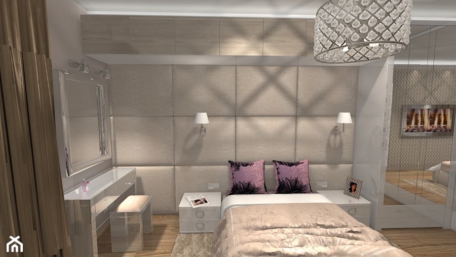 Sypialnia w stylu Glamour z panelami tapicerowanymi na ścianie - zdjęcie od dappi panele dekoracyjne