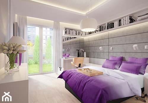 Elegancka nowoczesna sypialnia z miękką ścianą - zdjęcie od dappi panele dekoracyjne