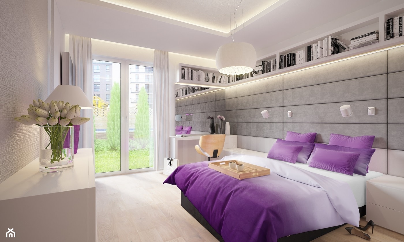 Elegancka nowoczesna sypialnia z miękką ścianą - zdjęcie od dappi panele dekoracyjne - Homebook