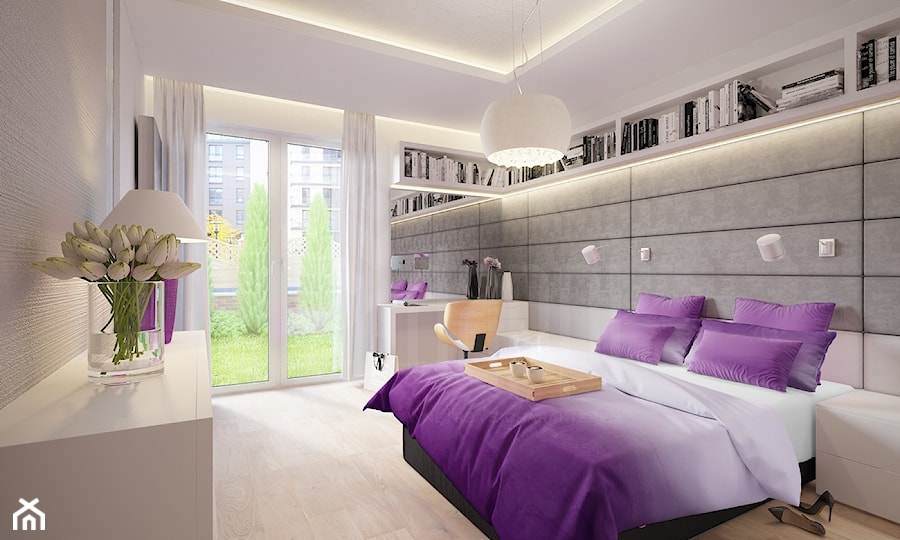 Elegancka nowoczesna sypialnia z miękką ścianą - zdjęcie od dappi panele dekoracyjne