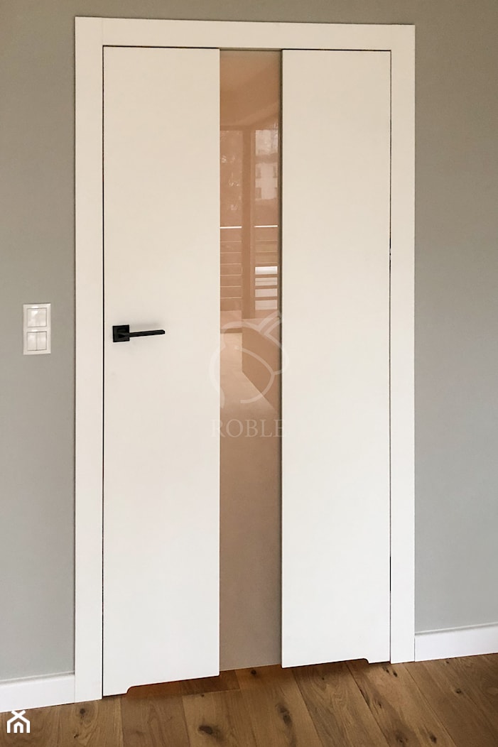 Białe drzwi ze szklaną wstawką - zdjęcie od Roble - Schody, Podłogi, Drzwi i Tarasy - Homebook