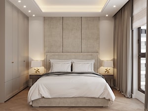 Sypialnia w odcieniach beżu ze złotymi dodatkami - zdjęcie od Aleksandra Wachowicz Architektura Wnętrz