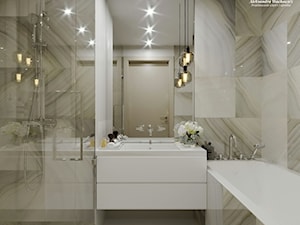 Projekt wnętrz w odcieniach beżu - Mała bez okna z punktowym oświetleniem łazienka, styl glamour - zdjęcie od Aleksandra Wachowicz Architektura Wnętrz