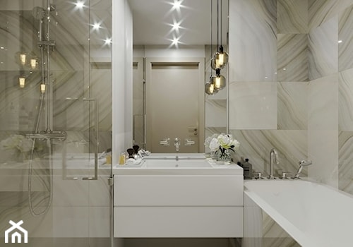 Projekt wnętrz w odcieniach beżu - Mała bez okna z punktowym oświetleniem łazienka, styl glamour - zdjęcie od Aleksandra Wachowicz Architektura Wnętrz