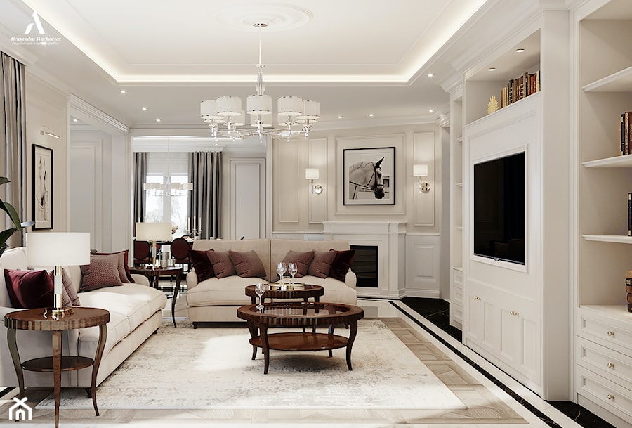 Rezydencja Malibu - Duży biały salon, styl tradycyjny - zdjęcie od Aleksandra Wachowicz Architektura Wnętrz