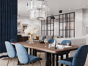 Apartament Sarmacka - Średnia biała jadalnia w salonie w kuchni, styl glamour - zdjęcie od Aleksandra Wachowicz Architektura Wnętrz