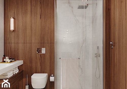 Nowoczesna łazienka z zastosowaniem forniru - zdjęcie od Aleksandra Wachowicz Architektura Wnętrz