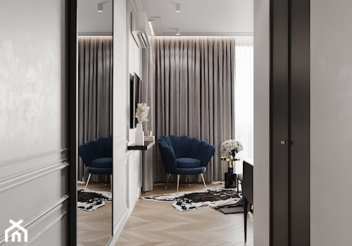 Apartament Sarmacka - Duża biała szara sypialnia, styl glamour - zdjęcie od Aleksandra Wachowicz Architektura Wnętrz