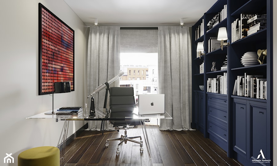 Projekt wnętrz w odcieniach beżu - Średnie w osobnym pomieszczeniu beżowe białe biuro, styl glamour - zdjęcie od Aleksandra Wachowicz Architektura Wnętrz