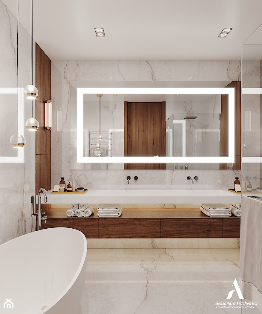 Nowoczesna łazienka z użyciem płyt wielkoformatowych - zdjęcie od Aleksandra Wachowicz Architektura Wnętrz - Homebook