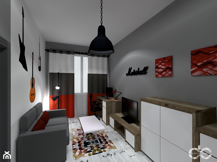 Projekt pokoju nastolatka - Średni biały szary pokój dziecka dla nastolatka dla chłopca dla dziewczynki - zdjęcie od dc creative design