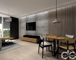 Męskie mieszkanie 48 m2 - Duży szary salon z jadalnią, styl industrialny - zdjęcie od dc creative design - Homebook
