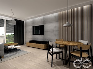 Męskie mieszkanie 48 m2 - Duży szary salon z jadalnią, styl industrialny - zdjęcie od dc creative design