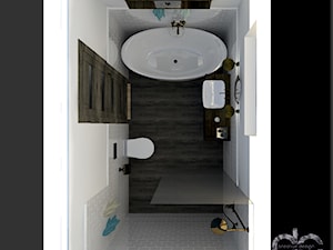 Projekt łazienki domu jednorodzinnego w Drogomyślu - Średnia na poddaszu łazienka z oknem, styl rustykalny - zdjęcie od dc creative design