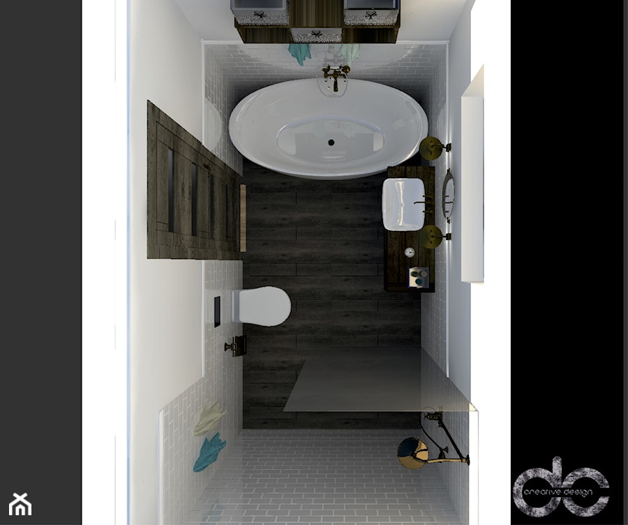 Projekt łazienki domu jednorodzinnego w Drogomyślu - Średnia na poddaszu łazienka z oknem, styl rustykalny - zdjęcie od dc creative design
