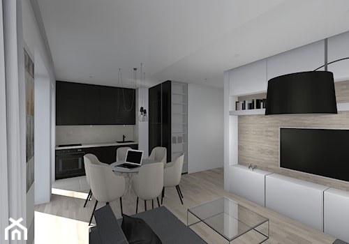 Mieszkanie 56m2 - Mały biały salon z kuchnią z jadalnią - zdjęcie od Interiorndesign
