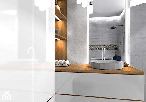 Projekt łazienki - Mała na poddaszu bez okna łazienka, styl nowoczesny - zdjęcie od Interiorndesign