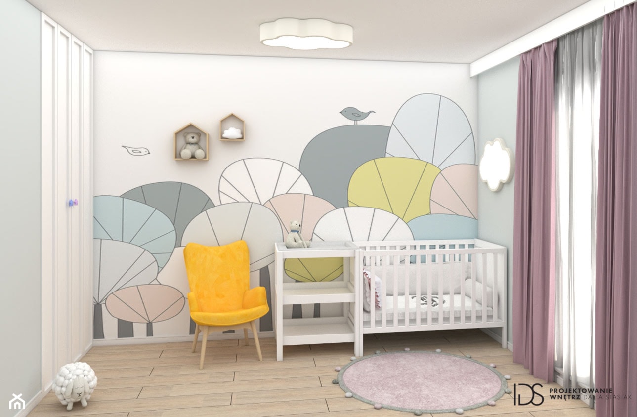 Pokój noworodka, 12m2 Wejherowo - Średni biały szary pokój dziecka dla niemowlaka dla chłopca dla dziewczynki, styl skandynawski - zdjęcie od IDS projektowanie wnętrz - Homebook