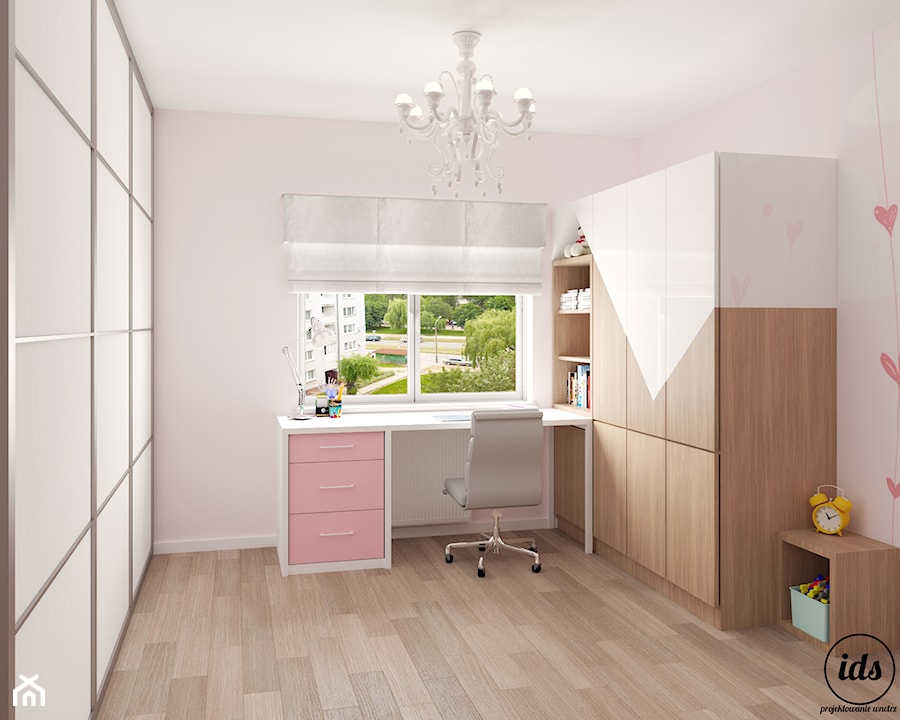 Pokój małej księżniczki - Średni różowy pokój dziecka dla dziecka dla nastolatka dla dziewczynki, styl skandynawski - zdjęcie od IDS projektowanie wnętrz