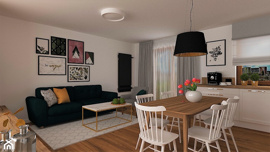 mieszkanie 19 - Średni biały salon z kuchnią z jadalnią, styl prowansalski - zdjęcie od projekt ka