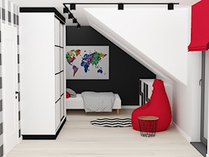 mieszkanie 15 - Duży biały czarny pokój dziecka dla nastolatka dla chłopca, styl nowoczesny - zdjęcie od projekt ka