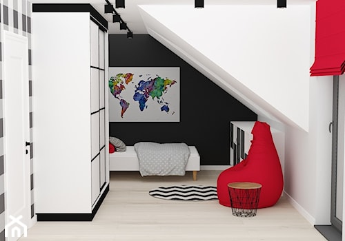 mieszkanie 15 - Duży biały czarny pokój dziecka dla nastolatka dla chłopca, styl nowoczesny - zdjęcie od projekt ka