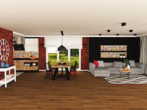 mieszkanie 3 - Duży czarny salon z kuchnią z jadalnią - zdjęcie od projekt ka
