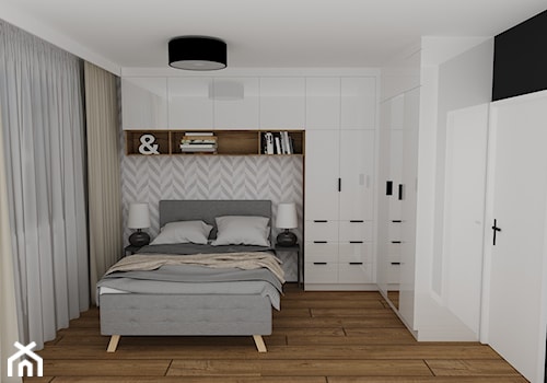 mieszkanie 11 - Mała biała czarna sypialnia, styl nowoczesny - zdjęcie od projekt ka