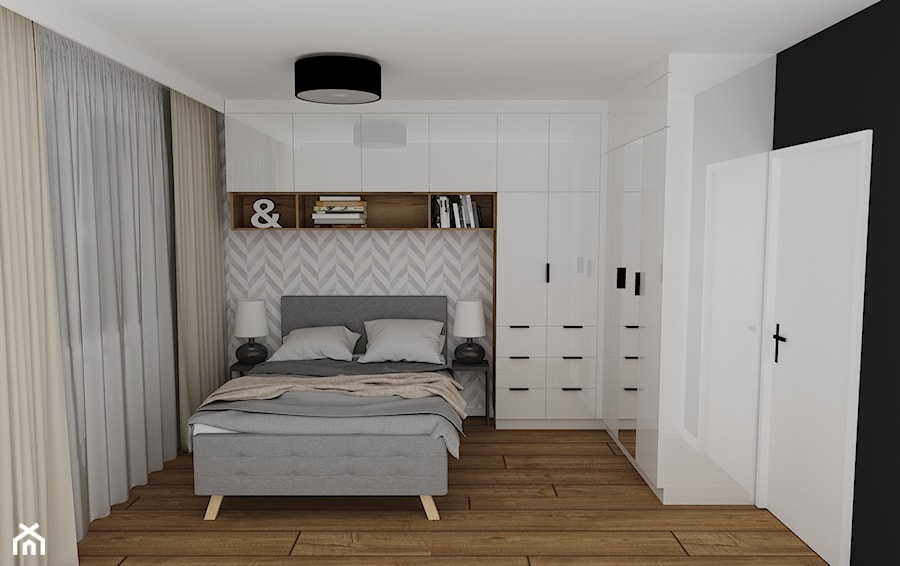 mieszkanie 11 - Mała biała czarna sypialnia, styl nowoczesny - zdjęcie od projekt ka