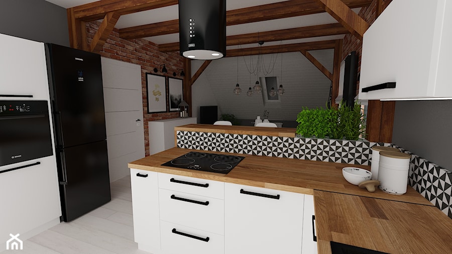 mieszkanie 10 - Średnia otwarta z salonem czarna z zabudowaną lodówką kuchnia w kształcie litery g, styl nowoczesny - zdjęcie od projekt ka