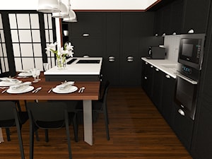 kuchnia 13 - Średnia otwarta z salonem biała z zabudowaną lodówką z podblatowym zlewozmywakiem kuchnia w kształcie litery u, styl tradycyjny - zdjęcie od projekt ka