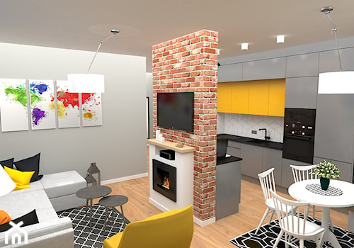mieszkanie 1 - Mały szary salon z kuchnią z jadalnią, styl nowoczesny - zdjęcie od projekt ka