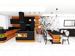 mieszkanie 14 - Średnia otwarta z salonem biała z zabudowaną lodówką z podblatowym zlewozmywakiem kuchnia w kształcie litery g z oknem, styl nowoczesny - zdjęcie od projekt ka