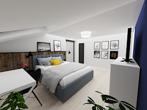 mieszkanie 15 - Duża biała niebieska z biurkiem sypialnia na poddaszu, styl nowoczesny - zdjęcie od projekt ka