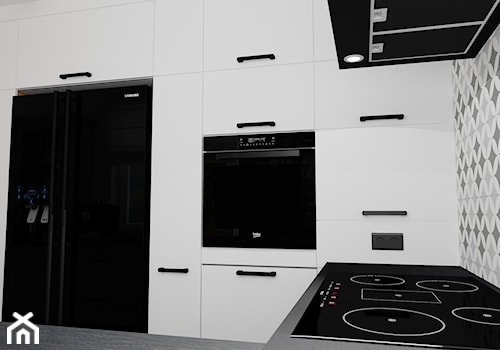 kuchnia 29 - Mała otwarta z kamiennym blatem biała szara z zabudowaną lodówką kuchnia w kształcie litery u, styl rustykalny - zdjęcie od projekt ka