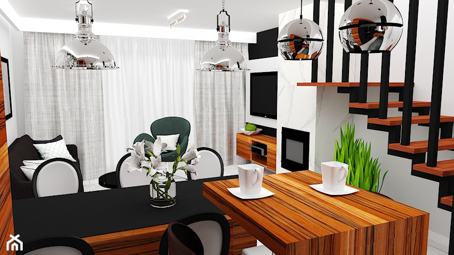 mieszkanie 14 - Mała otwarta z salonem biała kuchnia jednorzędowa z oknem, styl nowoczesny - zdjęcie od projekt ka