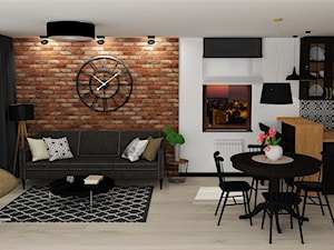 mieszkanie 12 - Duży biały czarny salon z kuchnią z jadalnią, styl rustykalny - zdjęcie od projekt ka