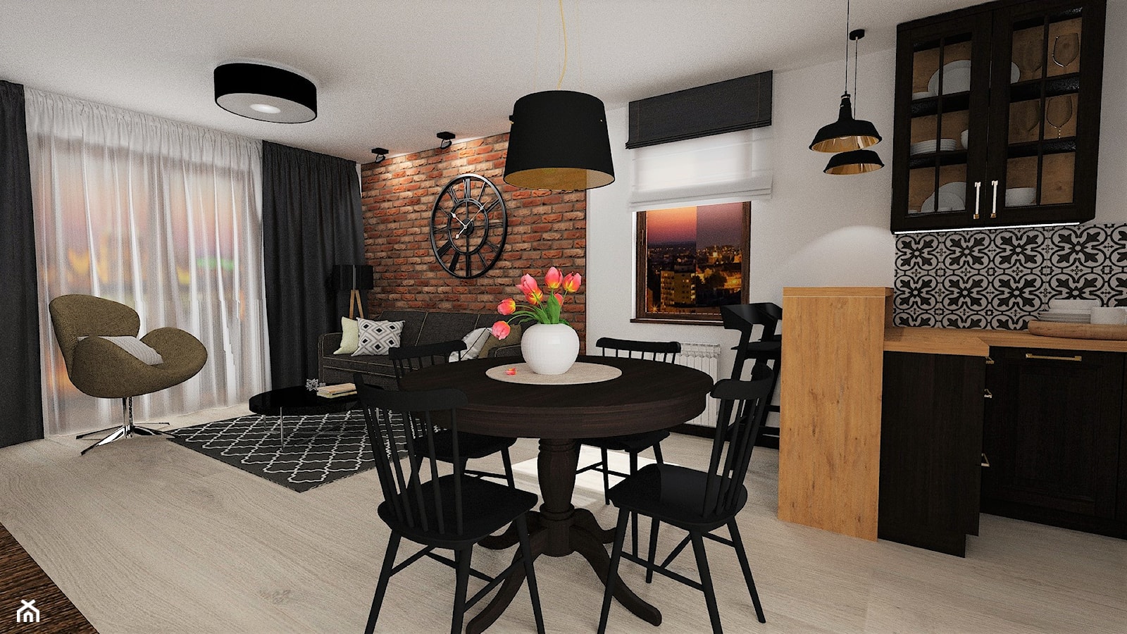 mieszkanie 12 - Średni biały salon z kuchnią z jadalnią, styl rustykalny - zdjęcie od projekt ka - Homebook
