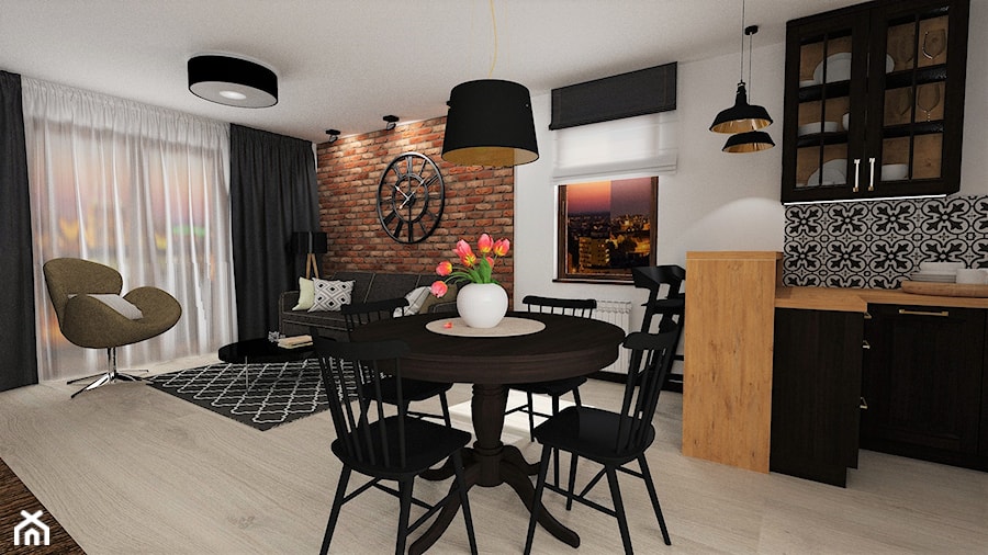 mieszkanie 12 - Średni biały salon z kuchnią z jadalnią, styl rustykalny - zdjęcie od projekt ka