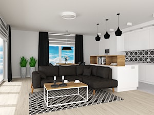 Mieszkanie 6 - Średni biały szary salon z kuchnią z jadalnią z tarasem / balkonem z bibiloteczką, styl nowoczesny - zdjęcie od projekt ka