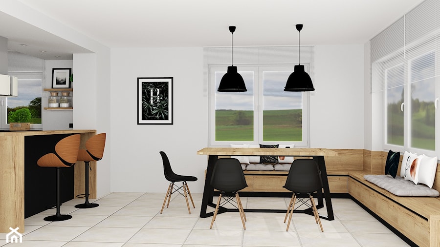 kuchnia 45 - Mała otwarta z salonem biała kuchnia w kształcie litery l z oknem, styl nowoczesny - zdjęcie od projekt ka