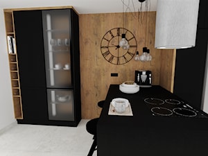 kuchnia 51 - Średnia zamknięta z kamiennym blatem biała czarna z zabudowaną lodówką z lodówką wolnostojącą kuchnia w kształcie litery l, styl nowoczesny - zdjęcie od projekt ka